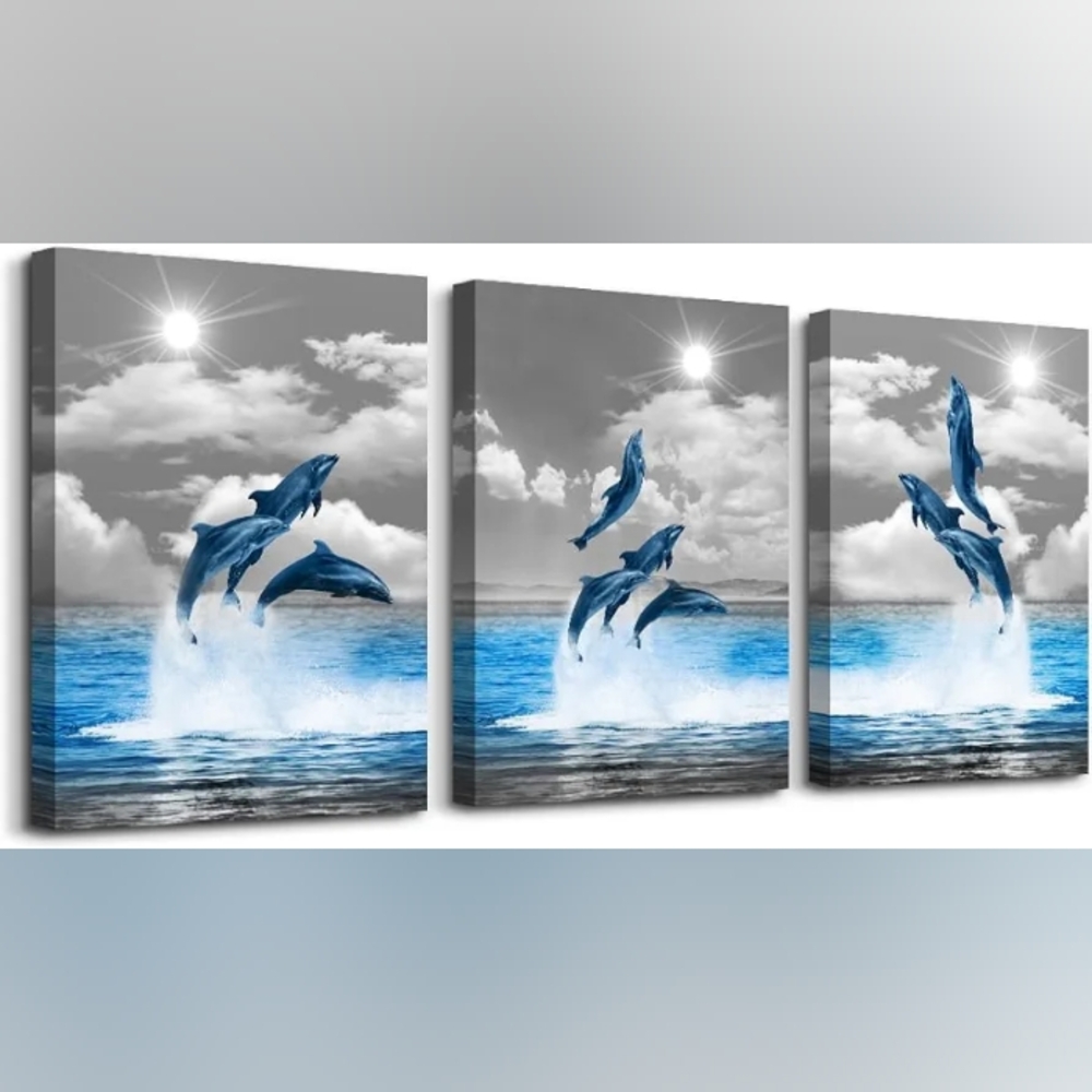 Dolphin Abstract Canvas Artwork - 3 Pieces - 16"L x 12" W